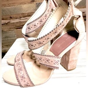 ZARA Mauve pink Laser Cut Heel studded Sandal suede chunky street wedding boho 8